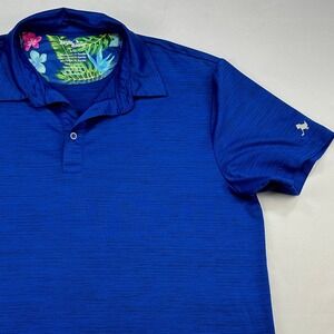 Birdie Bound Mens Large Blue Space Dye Performance Golf Polo Shirt Short Sleeve